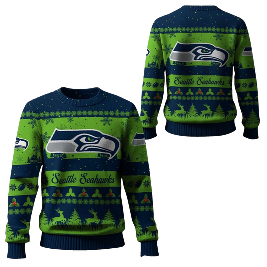 2025 Christmas Seahawks Festive Reindeer Tree Ugly Sweater – Moonbestprint