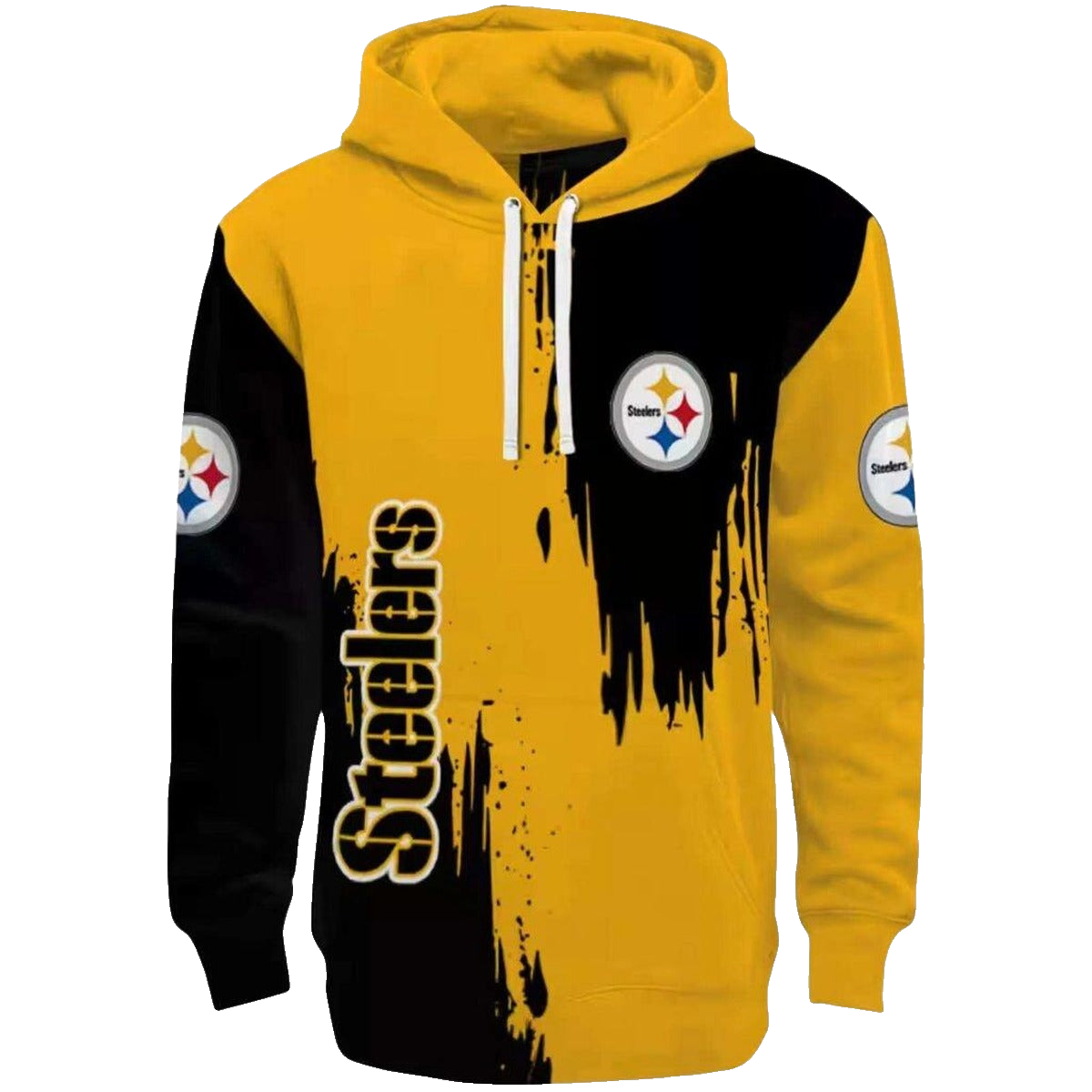 Pittsburgh Steelers Splatter Effect Gold AOP Hoodie - Moonbestprint