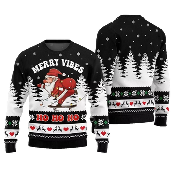 2026 Christmas Santa Merry Vibes Ho Ho Ho Ugly Christmas Sweater - Moonbestprint