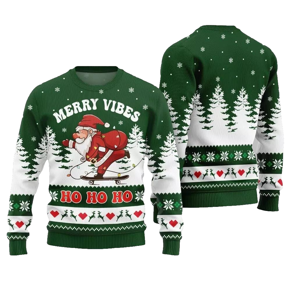 2026 Christmas Santa Merry Vibes Ho Ho Ho Ugly Christmas Sweater - Moonbestprint