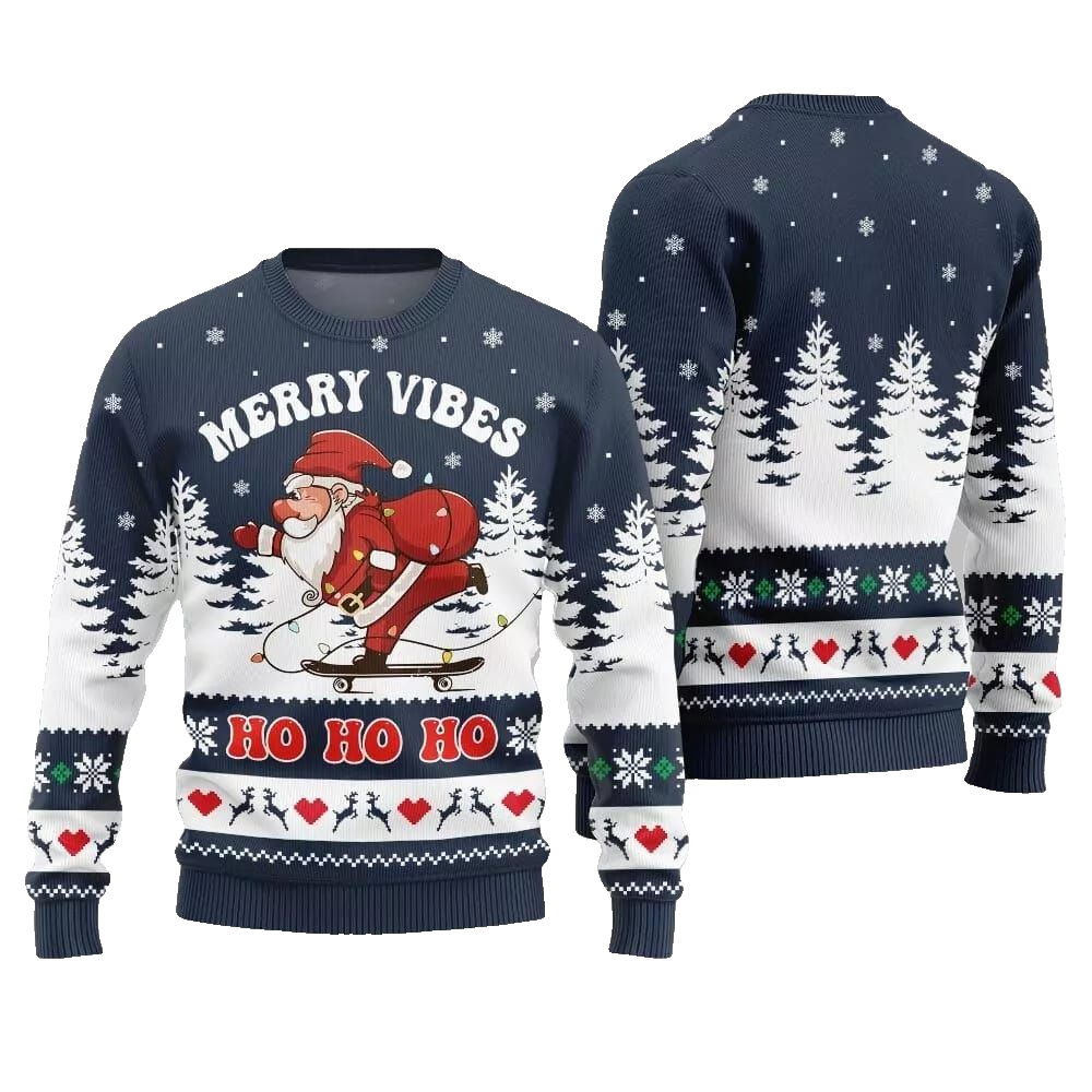 2026 Christmas Santa Merry Vibes Ho Ho Ho Ugly Christmas Sweater - Moonbestprint
