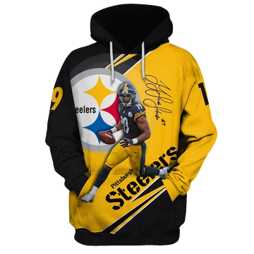 Pittsburgh Steelers Juju Smith Schuster No 19 Signature Yellow And Black AOP Hoodie - Moonbestprint