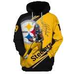 Pittsburgh Steelers Juju Smith Schuster No 19 Signature Yellow And Black AOP Hoodie - Moonbestprint