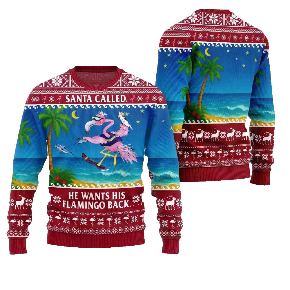 2026 Christmas Santa Called He Wants His Flamingo Back Ugly Christmas Sweater - Moonbestprint