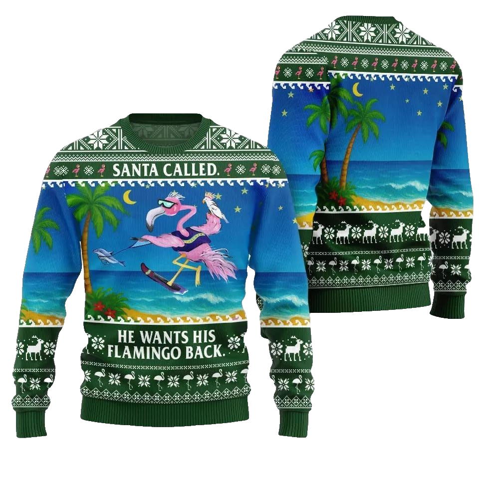 2026 Christmas Santa Called He Wants His Flamingo Back Ugly Christmas Sweater - Moonbestprint