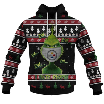 Pittsburgh Steelers Grinches I Hate People And I Love My Steelers AOP Hoodie - Moonbestprint