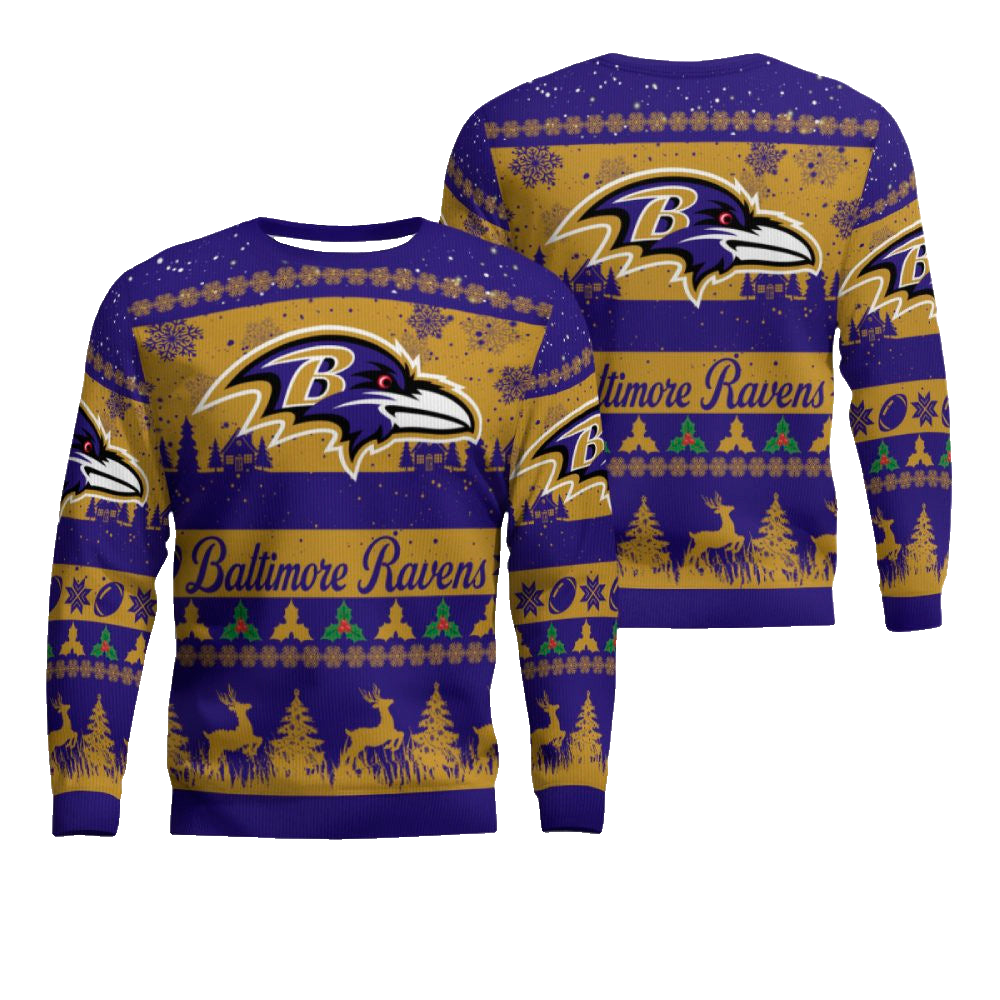 2025 Christmas Ravens Festive Reindeer Tree Ugly Sweater – Moonbestprint