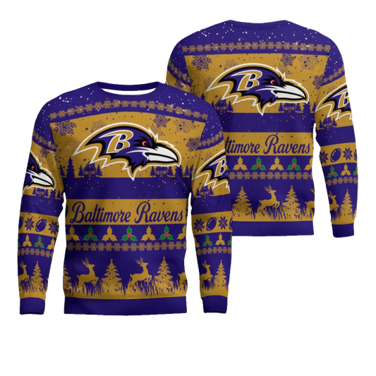 2025 Christmas Ravens Festive Reindeer Tree Ugly Sweater – Moonbestprint