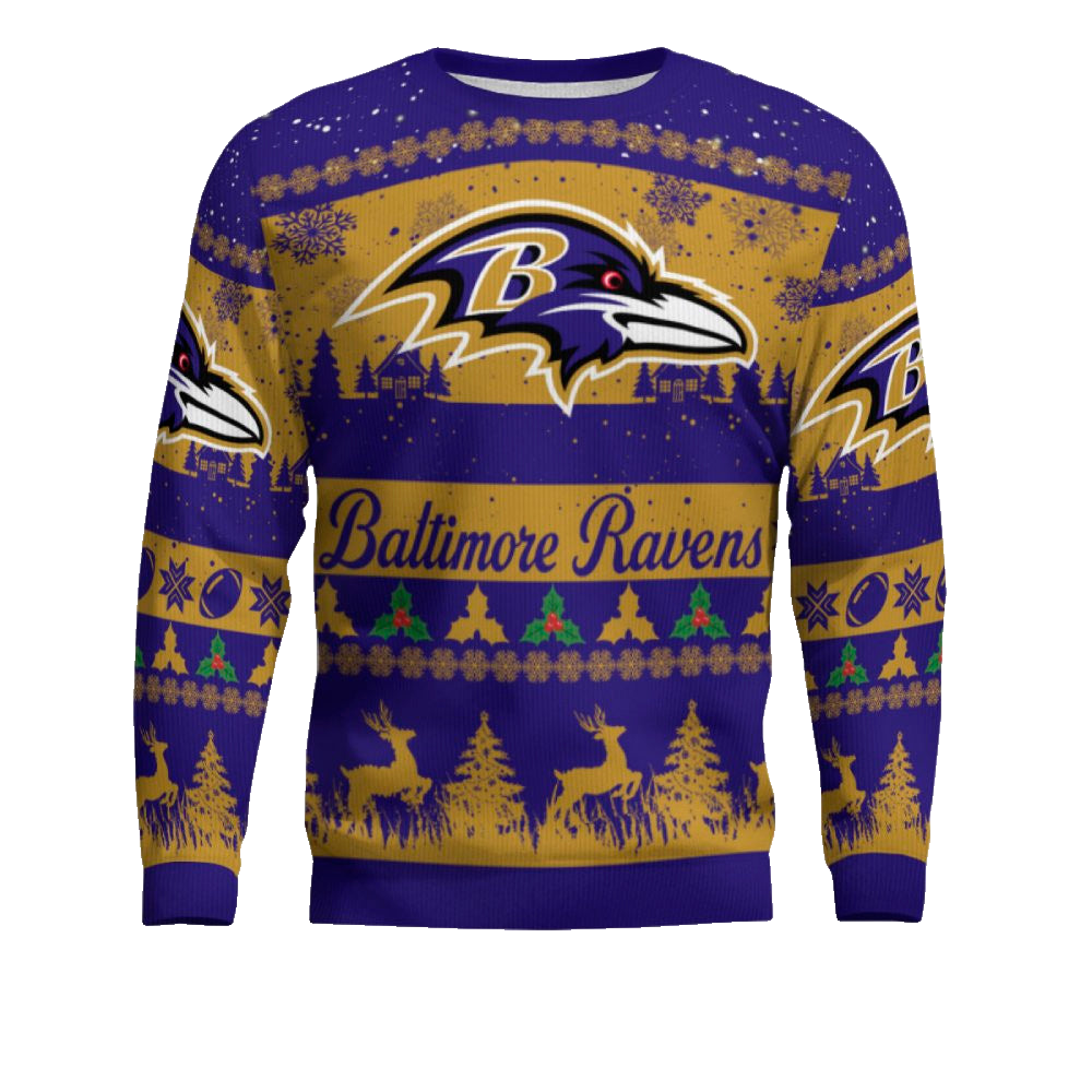 2025 Christmas Ravens Festive Reindeer Tree Ugly Sweater – Moonbestprint
