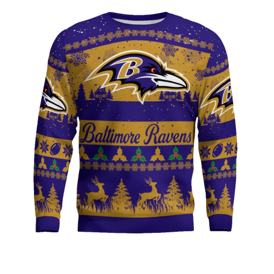 2025 Christmas Ravens Festive Reindeer Tree Ugly Sweater – Moonbestprint