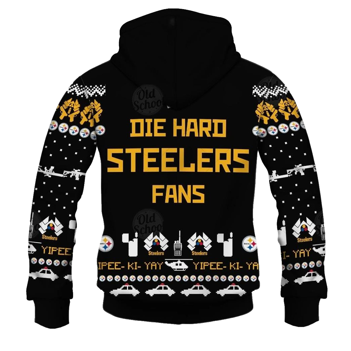 Pittsburgh Steelers Christmas Ugly Sweater Die Hard Fan Now I Have A Machine Gun Ho Ho Ho AOP Hoodie - Moonbestprint