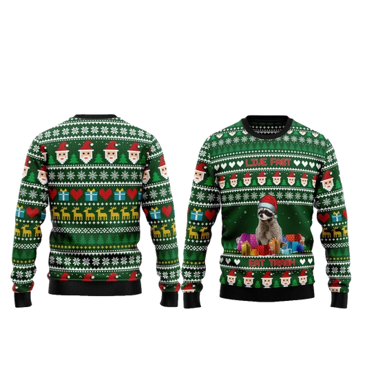 2026 Christmas Raccoon Live Fast Eat Trash Ugly Christmas Sweater - Moonbestprint