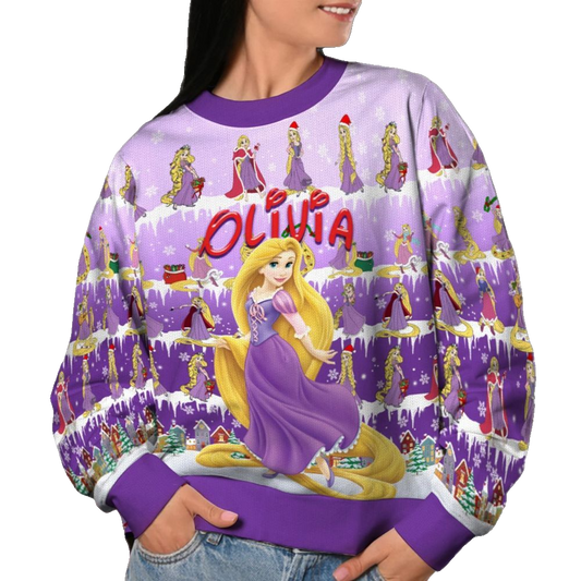 2026 Christmas Princess Rapunzel Cloudy Hair Movie Christmas Ugly Sweatshirt - Moonbestprint