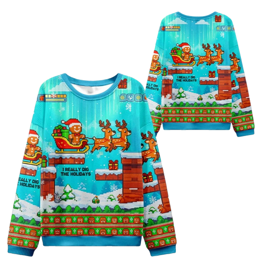 2026 Christmas Pixelated Gingerbread Adventures Ugly Sweater - Moonbestprint