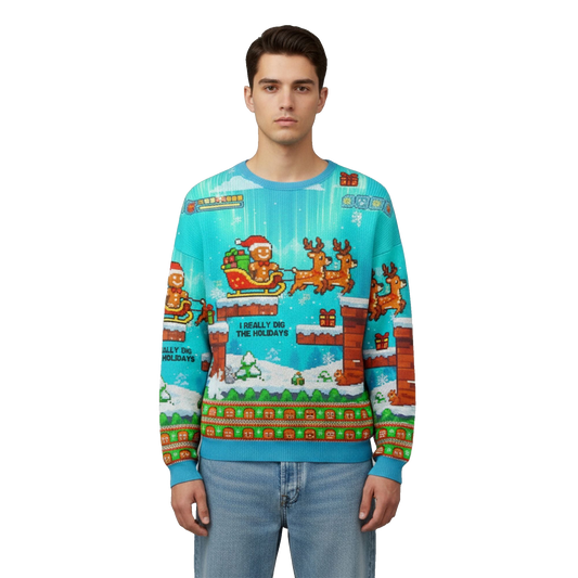 2026 Christmas Pixelated Gingerbread Adventures Ugly Sweater - Moonbestprint