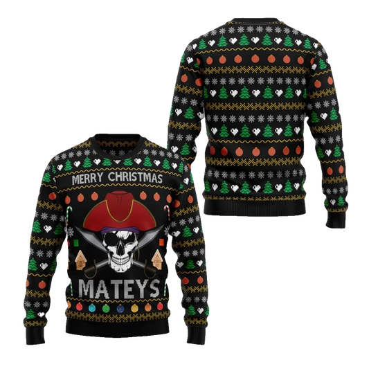 2026 Christmas Pirate Skull Ugly Christmas Sweater - Moonbestprint