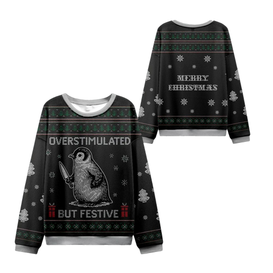 2026 Christmas Penguins Overstimulated Ugly Sweater - Moonbestprint