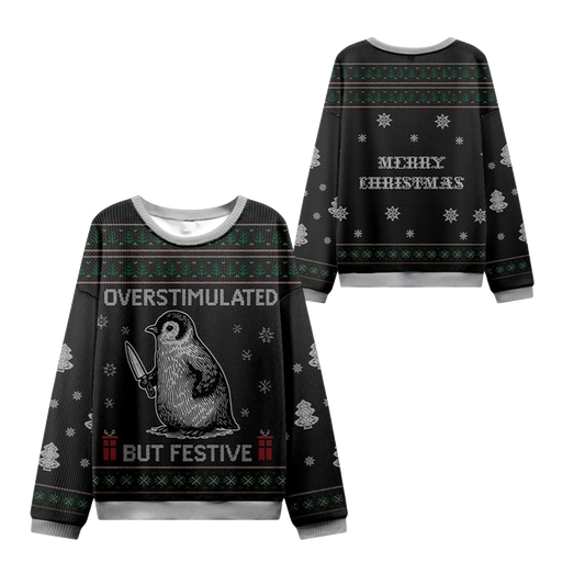2026 Christmas Penguins Overstimulated Ugly Sweater - Moonbestprint