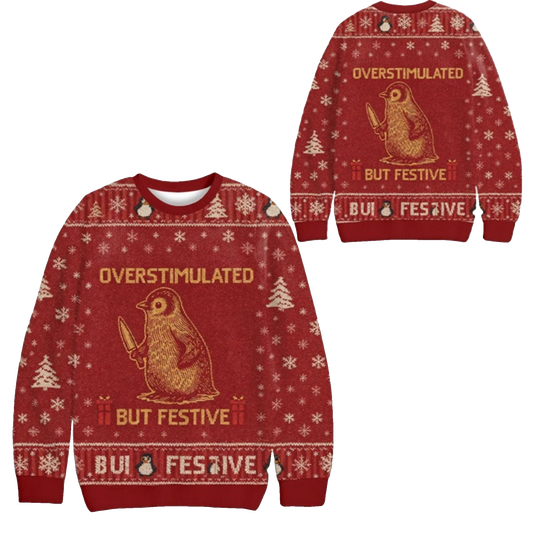 2026 Christmas Penguin Overstimulated So Funny Ugly Sweater - Moonbestprint