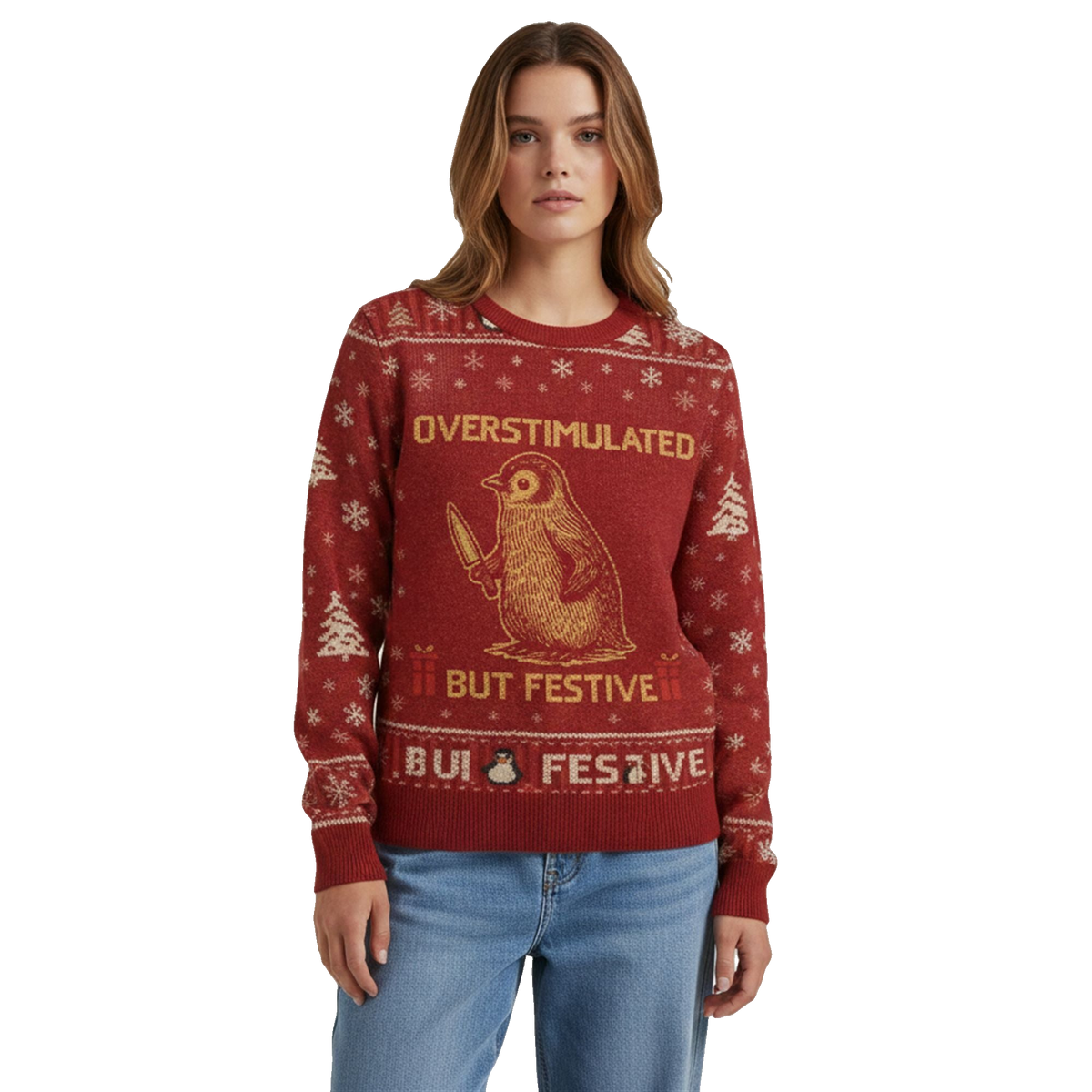 2026 Christmas Penguin Overstimulated So Funny Ugly Sweater - Moonbestprint