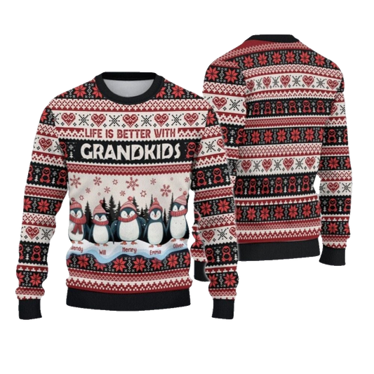 2026 Christmas Penguins Life is Better with Grandkids Christmas Ugly Sweatshirt - Moonbestprint
