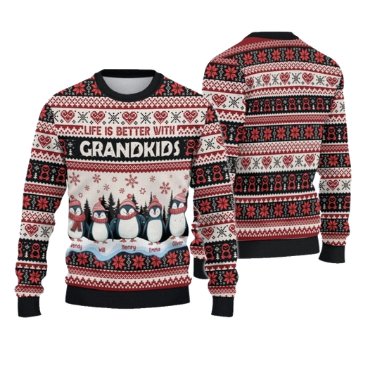 2026 Christmas Penguins Life is Better with Grandkids Christmas Ugly Sweatshirt - Moonbestprint
