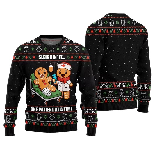 2026 Christmas Patient Gingerbread Ugly Sweater - Moonbestprint