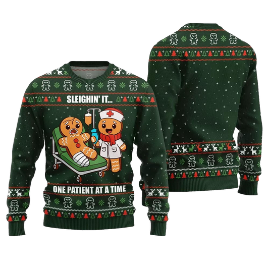 2026 Christmas Patient Gingerbread Ugly Sweater - Moonbestprint