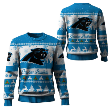 2025 Christmas Panthers Festive Reindeer Tree Ugly Sweater – Moonbestprint