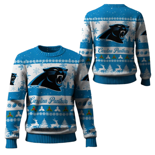 2026 Christmas Panthers Festive Reindeer Tree Ugly Sweater - Moonbestprint