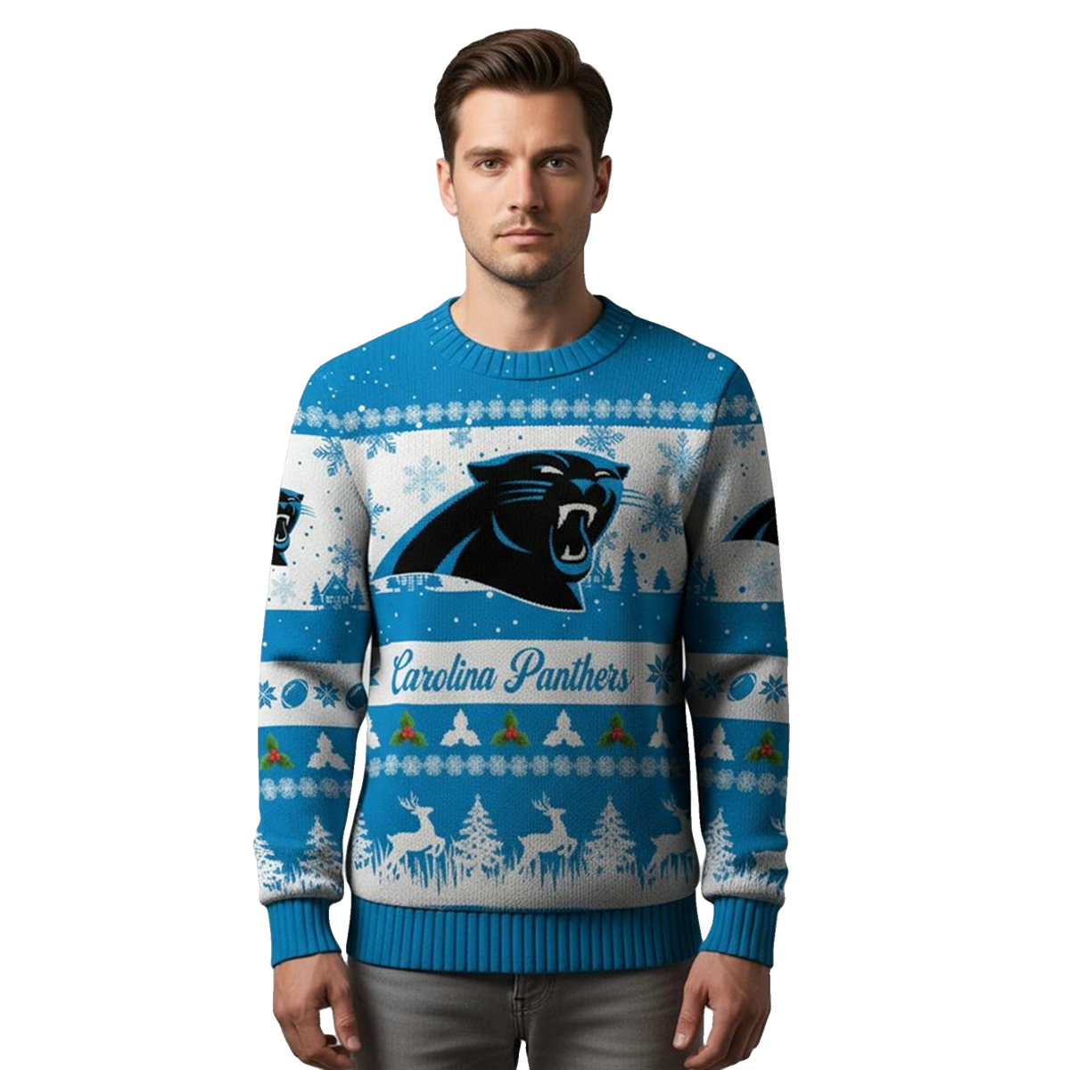 2026 Christmas Panthers Festive Reindeer Tree Ugly Sweater - Moonbestprint