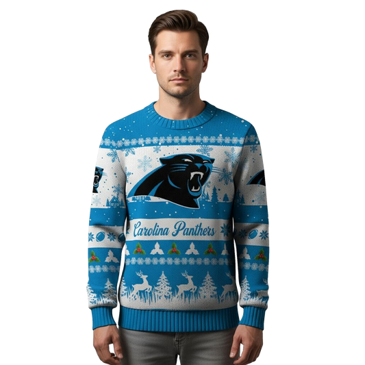 2026 Christmas Panthers Festive Reindeer Tree Ugly Sweater - Moonbestprint