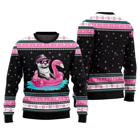 2026 Christmas Otter Flamingo Ugly Xmas Sweater - Moonbestprint