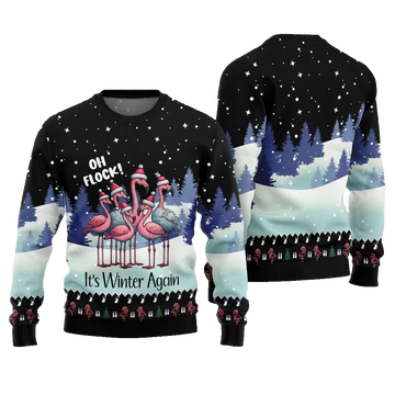 2026 Christmas Oh Flock Flamingo Ugly Christmas Sweater - Moonbestprint