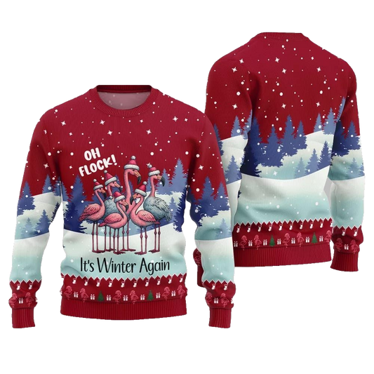 2026 Christmas Oh Flock Flamingo Ugly Christmas Sweater - Moonbestprint