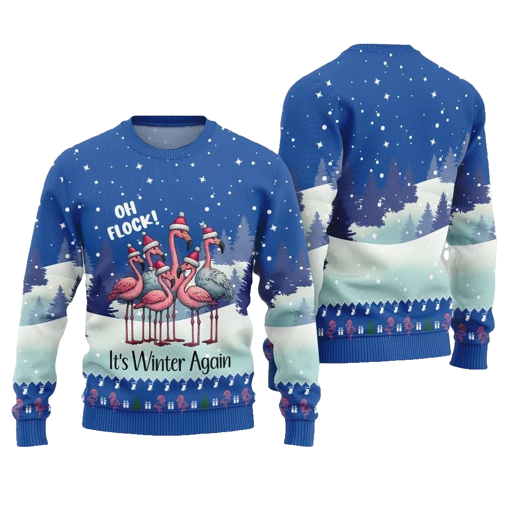 2026 Christmas Oh Flock Flamingo Ugly Christmas Sweater - Moonbestprint