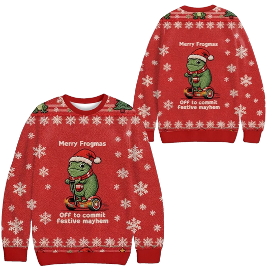 2026 Christmas Off to Commit Frogmas Mayhem Ugly Sweater - Moonbestprint