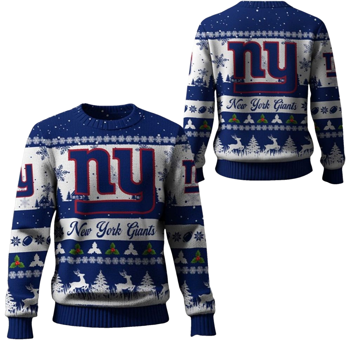 2025 Christmas NY Giants Festive Reindeer Tree Ugly Sweater – Moonbestprint
