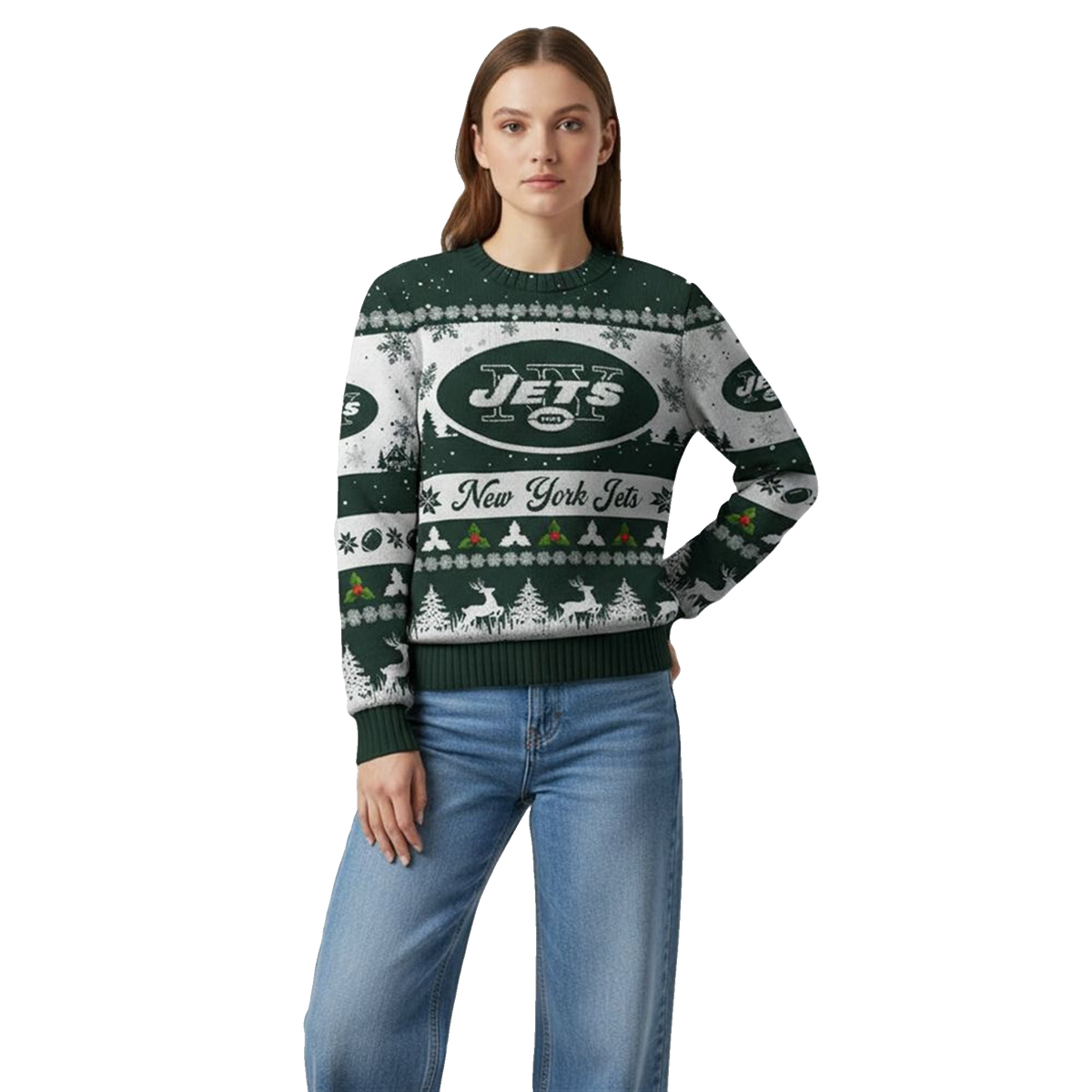 2026 Christmas NY Jets Festive Reindeer Tree Ugly Sweater - Moonbestprint