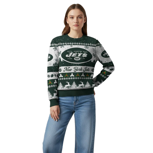 2026 Christmas NY Jets Festive Reindeer Tree Ugly Sweater - Moonbestprint