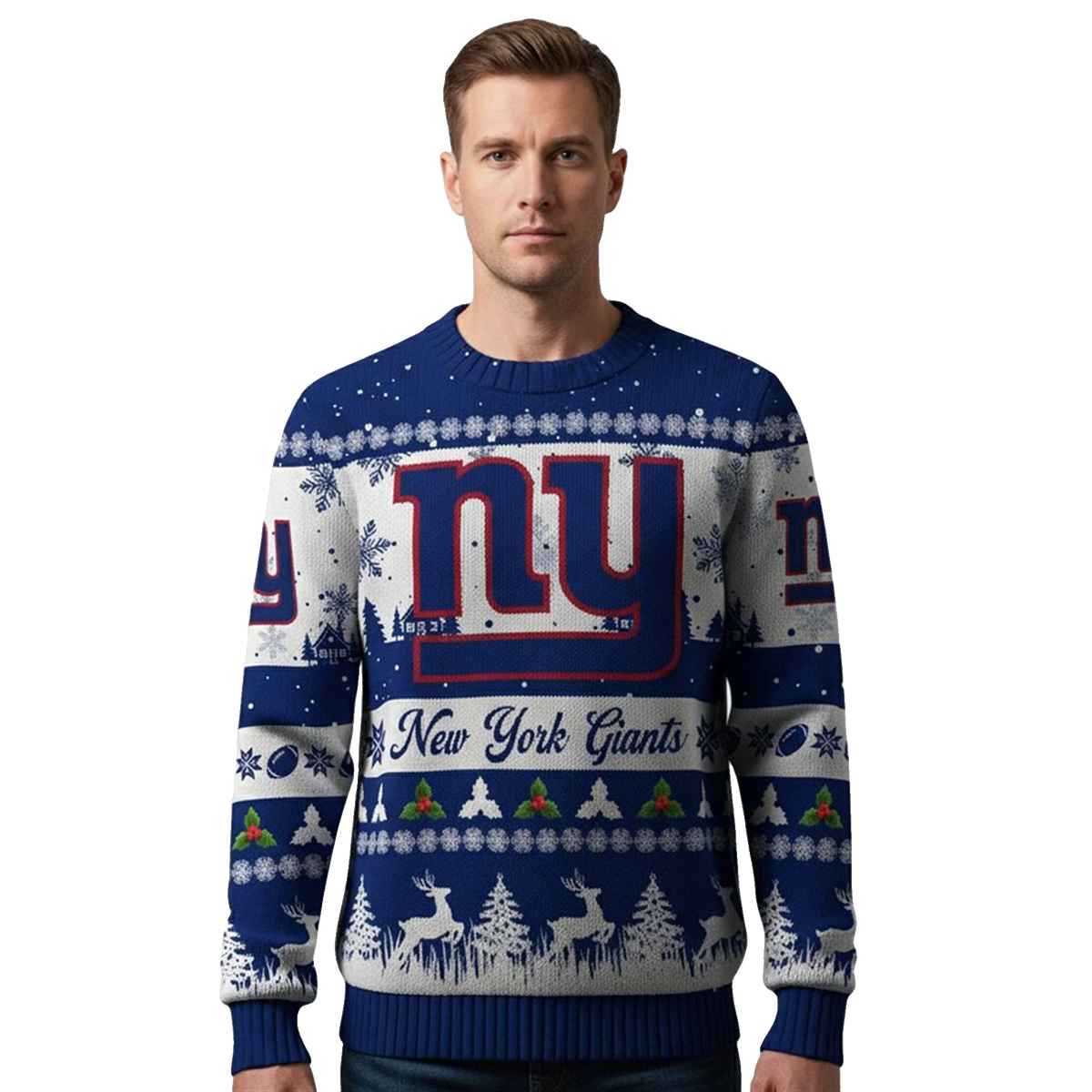 2026 Christmas NY Giants Festive Reindeer Tree Ugly Sweater - Moonbestprint