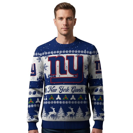 2026 Christmas NY Giants Festive Reindeer Tree Ugly Sweater - Moonbestprint