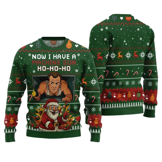 2026 Christmas Now I Have A Machine Gun Ho Ho Ho Ugly Christmas Sweater - Moonbestprint
