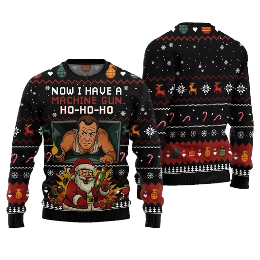 2026 Christmas Now I Have A Machine Gun Ho Ho Ho Ugly Christmas Sweater - Moonbestprint