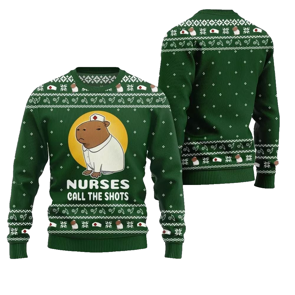 2026 Christmas Nurse Capybara Call The Shots Ugly Christmas Sweater - Moonbestprint