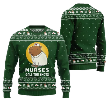 2026 Christmas Nurse Capybara Call The Shots Ugly Christmas Sweater - Moonbestprint
