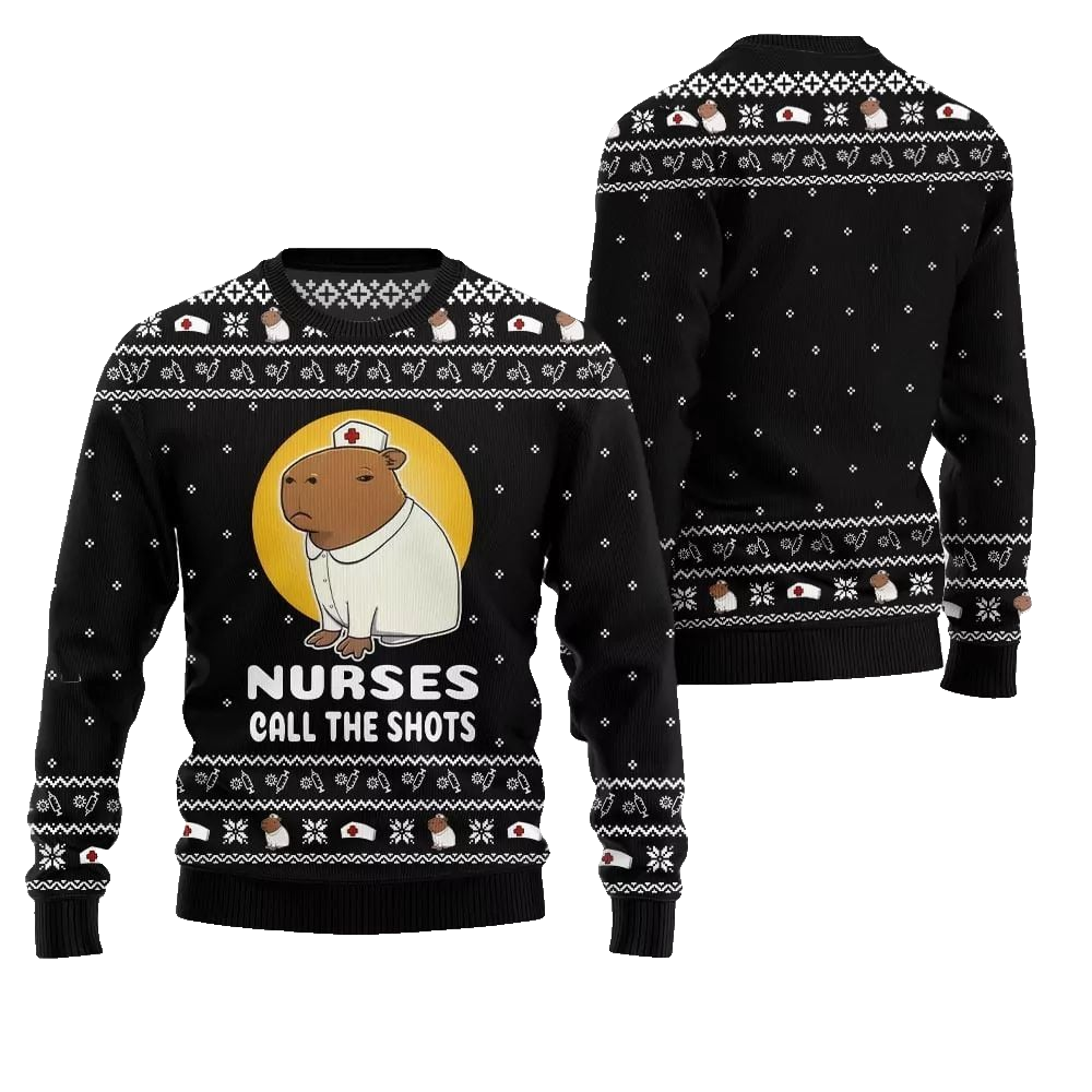 2026 Christmas Nurse Capybara Call The Shots Ugly Christmas Sweater - Moonbestprint