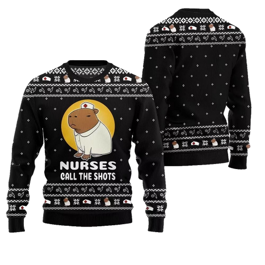 2026 Christmas Nurse Capybara Call The Shots Ugly Christmas Sweater - Moonbestprint