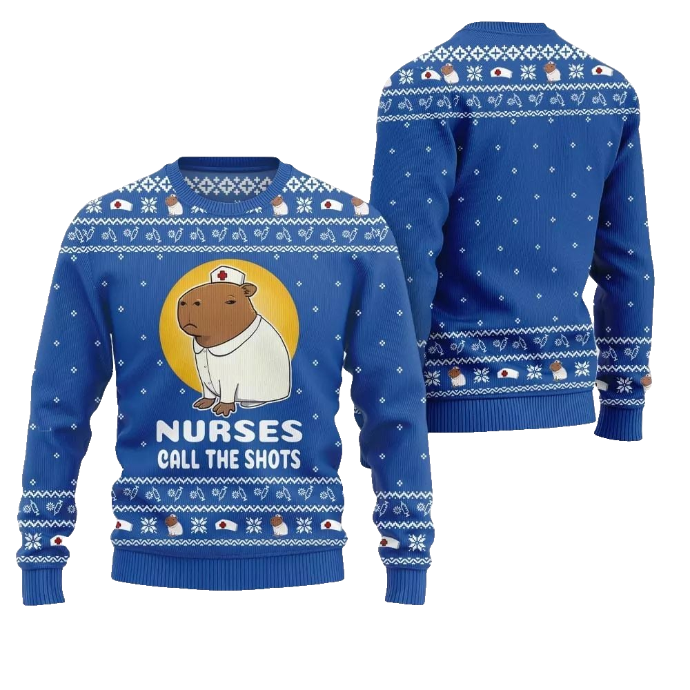 2026 Christmas Nurse Capybara Call The Shots Ugly Christmas Sweater - Moonbestprint
