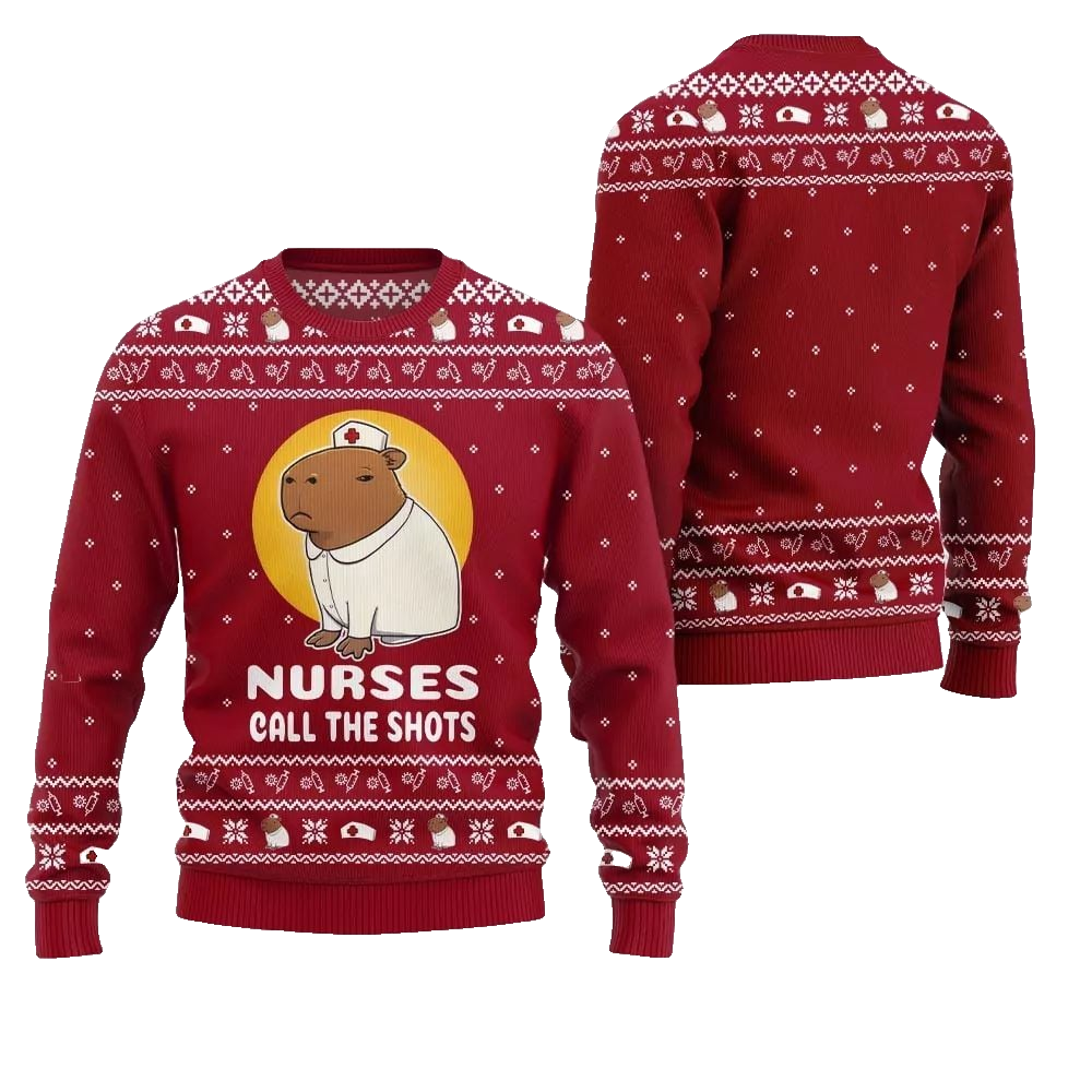 2026 Christmas Nurse Capybara Call The Shots Ugly Christmas Sweater - Moonbestprint